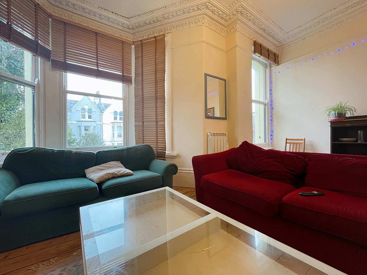 shared living area with two double sofas