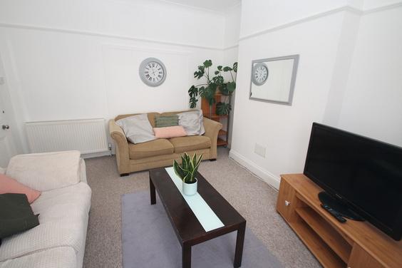 shared living area with two double sofas
