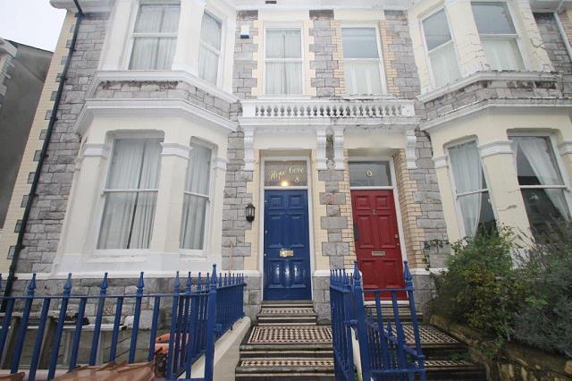 Front of the property, blue door